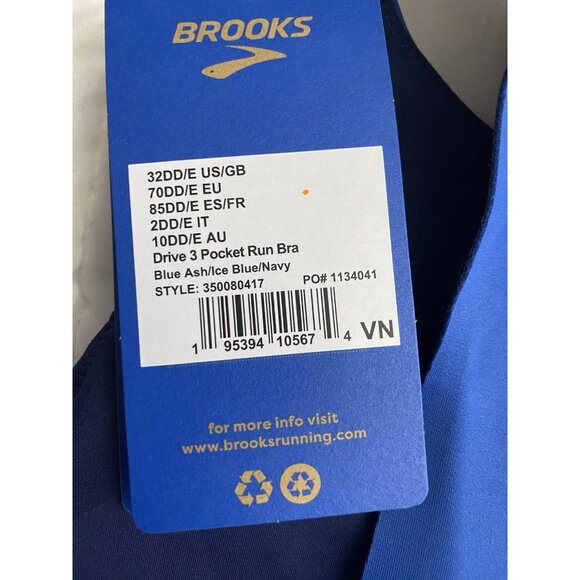 Brooks 32DD/E Drive 3 Pocket Run Bra Blue Ash Ice Blue Navy Compression Wicking - Picture 5 of 11